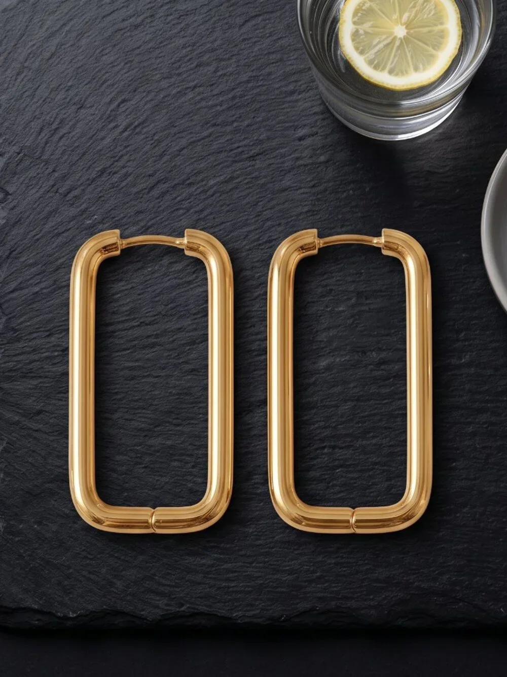 Rectangle Hoop Earrings 18K Gold Plated 316L SS Clean Girl Quiet Luxury 1.55